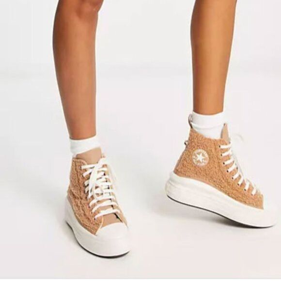 Converse Chuck Taylor All Star Move Cozy Utility Sneakers Champagne Tan Size 6.5 - Picture 2 of 9